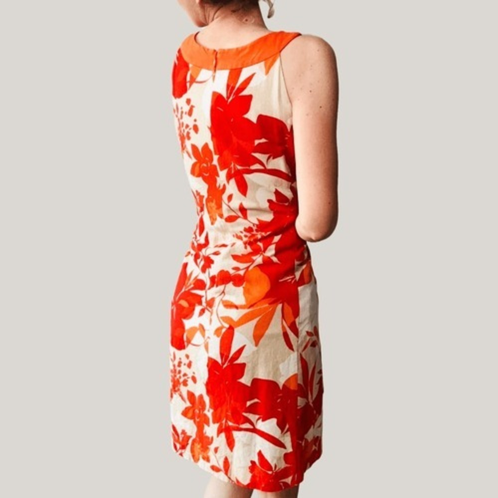 Vintage Jessica Howard Orange Floral Linen Blend Embellished Shift Dress 12 - Picture 8 of 8